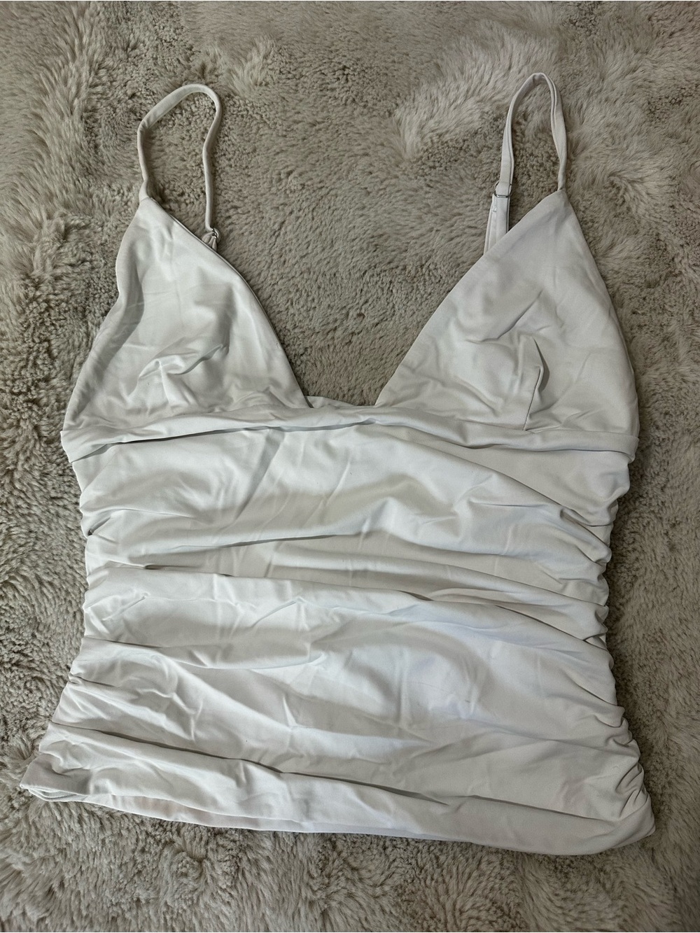 White Fox Boutique White Ruched Crop Tank Top
